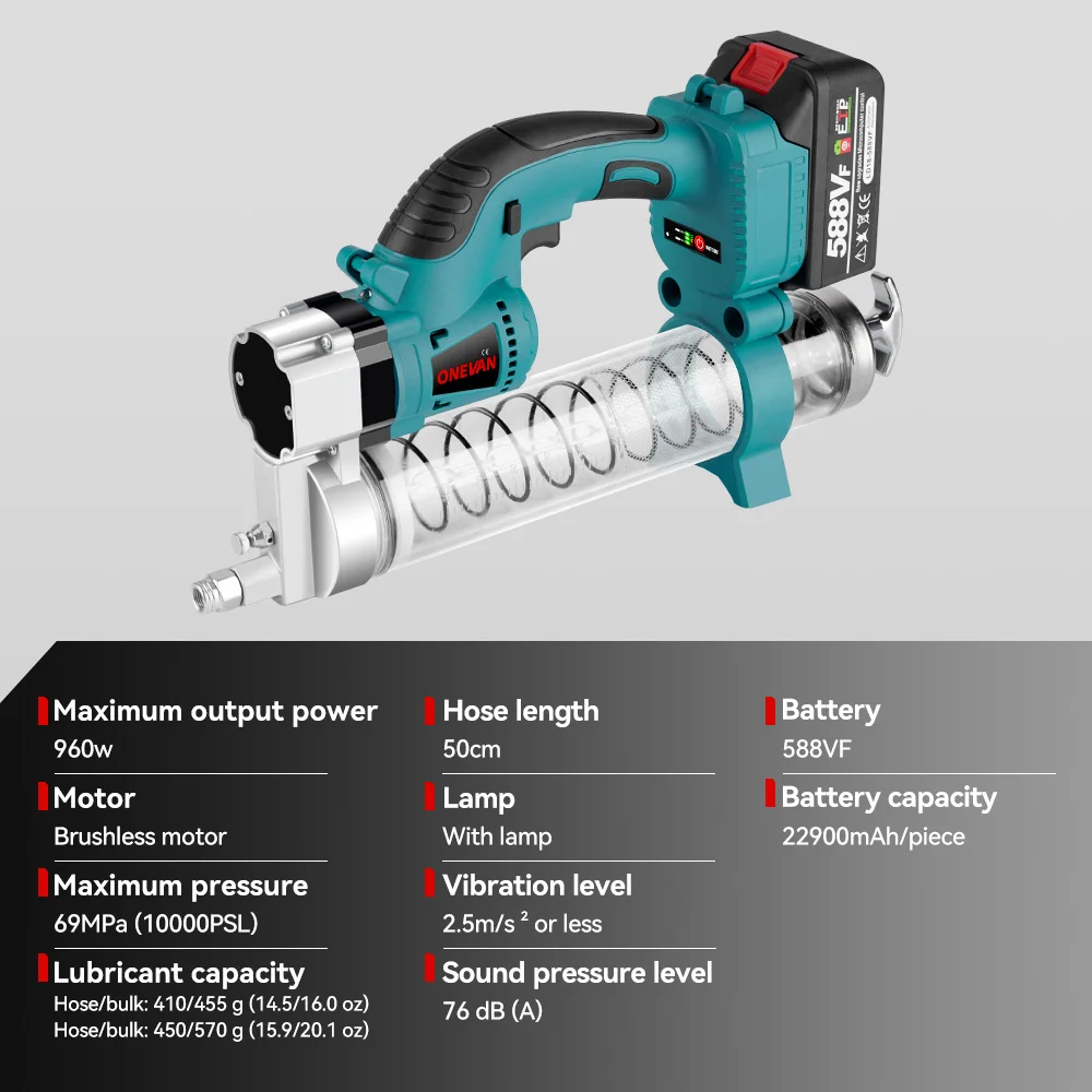 Professional Electric Grease Gun | 69MPa/10,000 PSI High-Pressure | Compatible with Makita 18V Batteries - Thumbnail 3