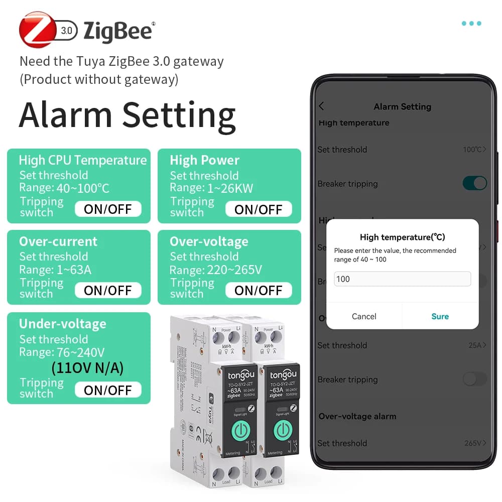 TUYA MCB ZigBee Smart Circuit Breaker Over Current Under Voltage Protection Power Metering 1-63A Wireless Remote Control Switch - Thumbnail 5