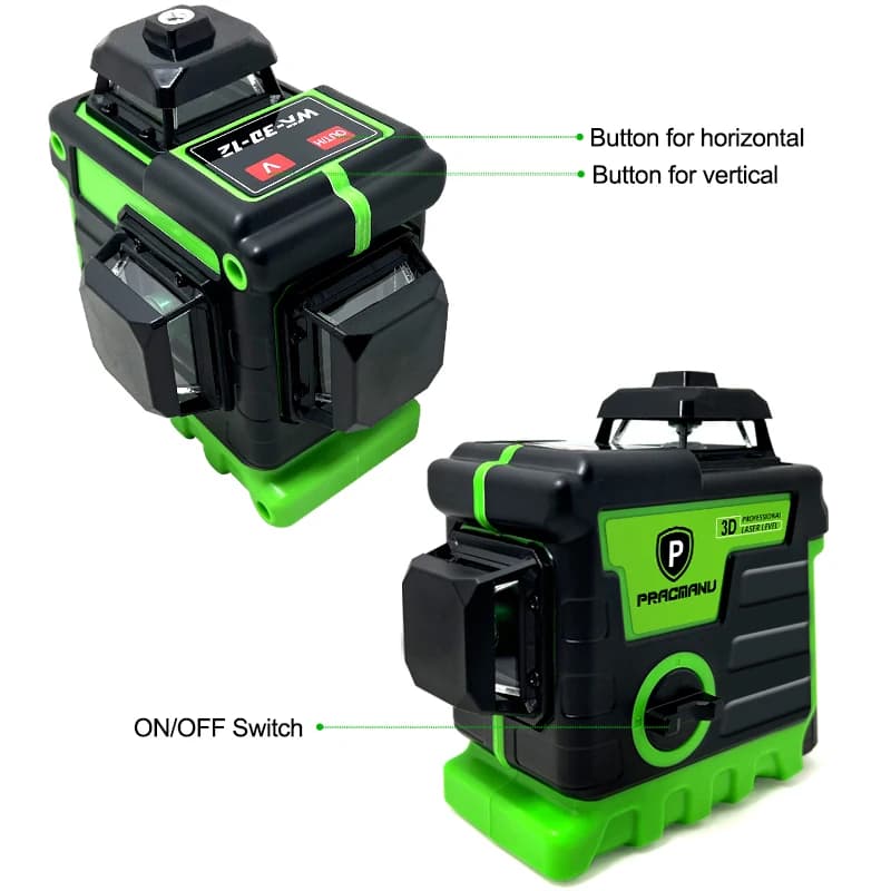 3D Laser Level | 12-Line Green Beam | Self-Leveling Horizontal & Vertical Cross - Thumbnail 3