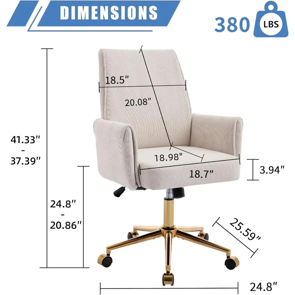 Velvet Office Chair | 360° Swivel & Gold Base | Striped High-Back Ergonomic Task Chair - Thumbnail 3
