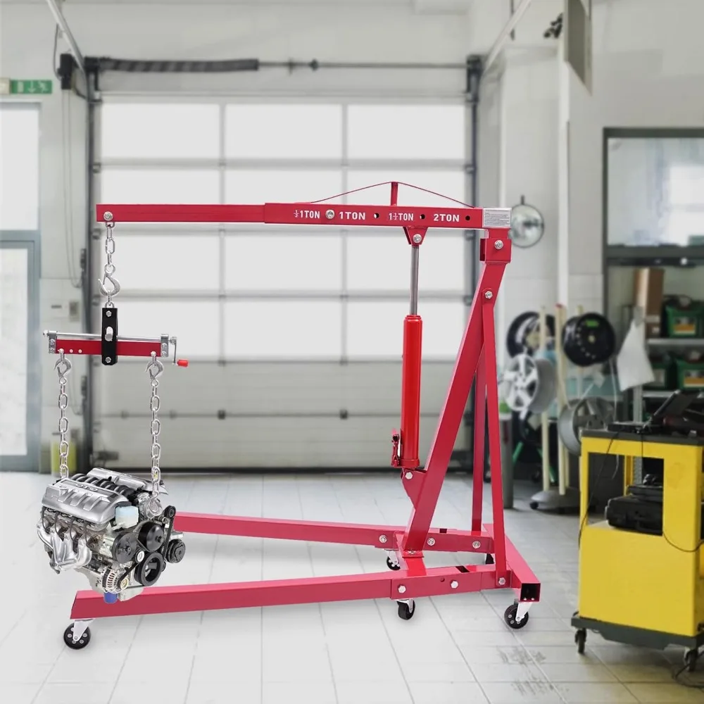 2-Ton Hydraulic Shop Crane | Foldable Engine Hoist with Leveler & Lever Control - Thumbnail 2