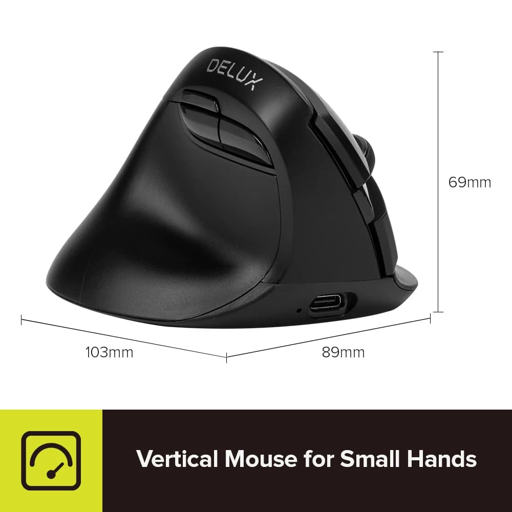 Wireless Vertical Mouse for Small Hands | M618ZD | Silent Click & Rechargeable - Thumbnail 6