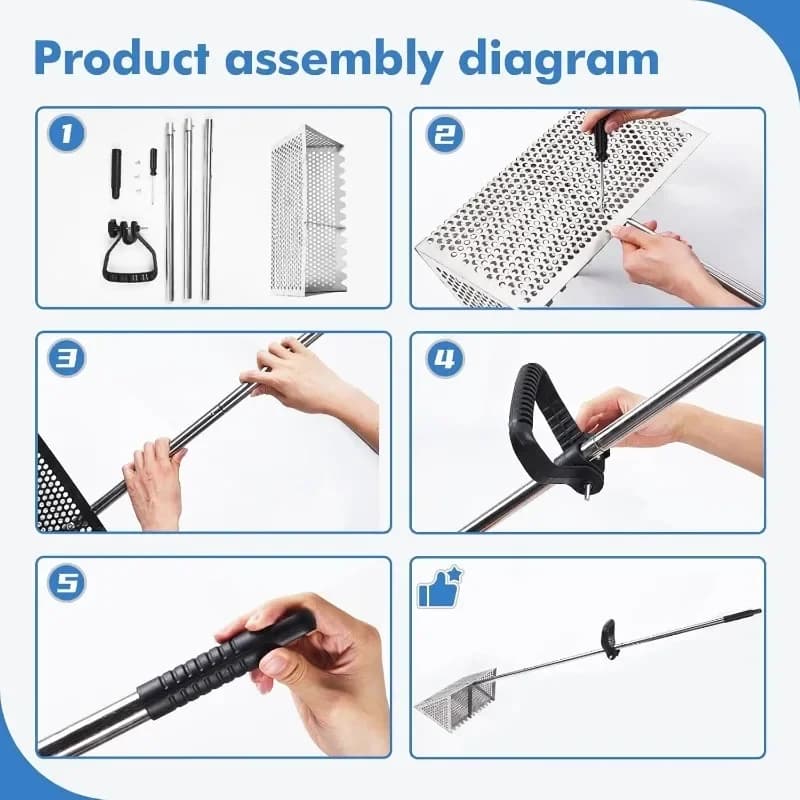 Flea Rake with Shark Tooth Screen | 16-Foot Wide Drain & 51-Inch Handle | Detachable Design - Thumbnail 3