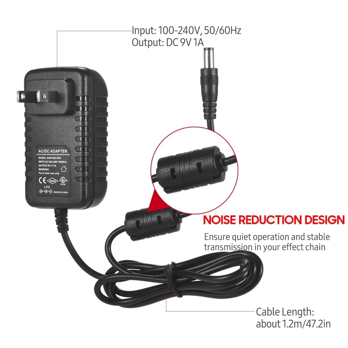 Miwayer Daisy Chain Cables 1 to 2-10 Ways Guitar Effect Pedal Power Supply Adapter 9V DC 1A Reinforced Noiseless Center Negative - Thumbnail 5
