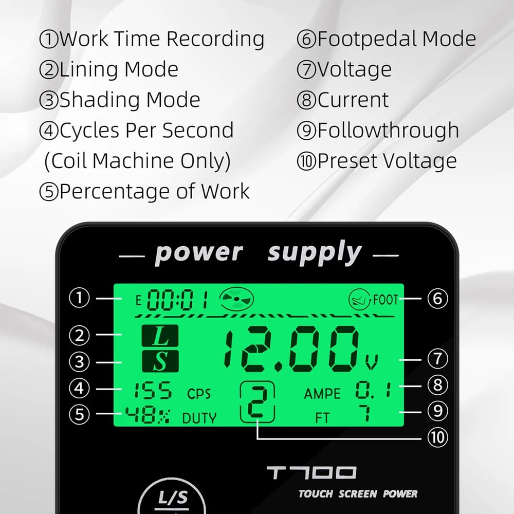 Tattoo Power Supply | T700 Smart Digital System | Dual-Input Precision Control - Thumbnail 3