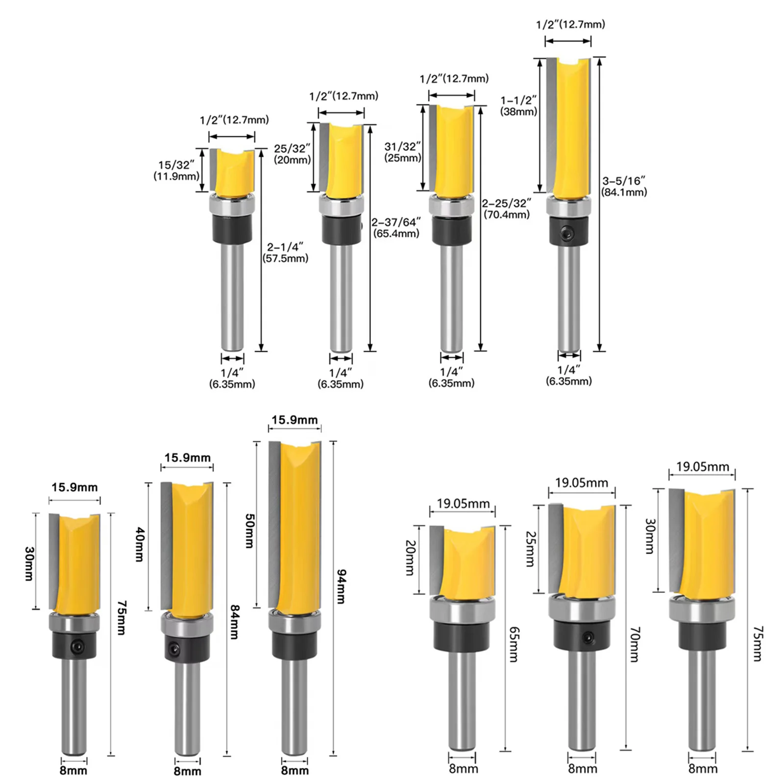 Trim Router Bit | 1/4 Shank & 8mm Bearing | Professional Wood Template Pattern Cutter - Thumbnail 5
