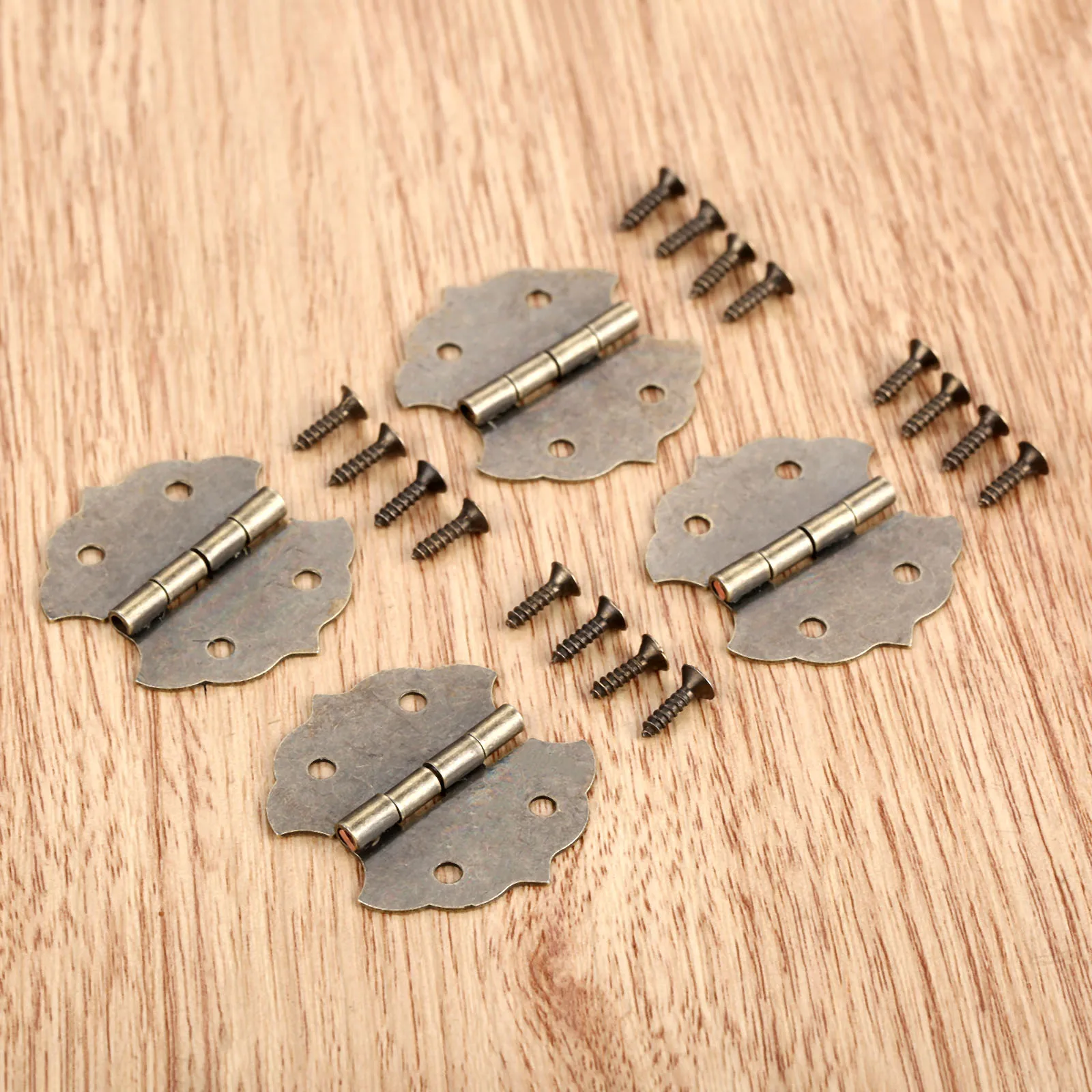 Decorative Butt Hinges 4Pcs | Antique Flower Design 29x31mm | For Jewelry & Cabinet Boxes - Thumbnail 2
