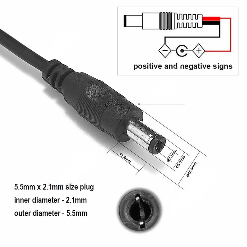 2.1x5.5mm DC Power Extension Cable | 12V 2-Pin Pigtail Connector for LED & Camera - Thumbnail 3