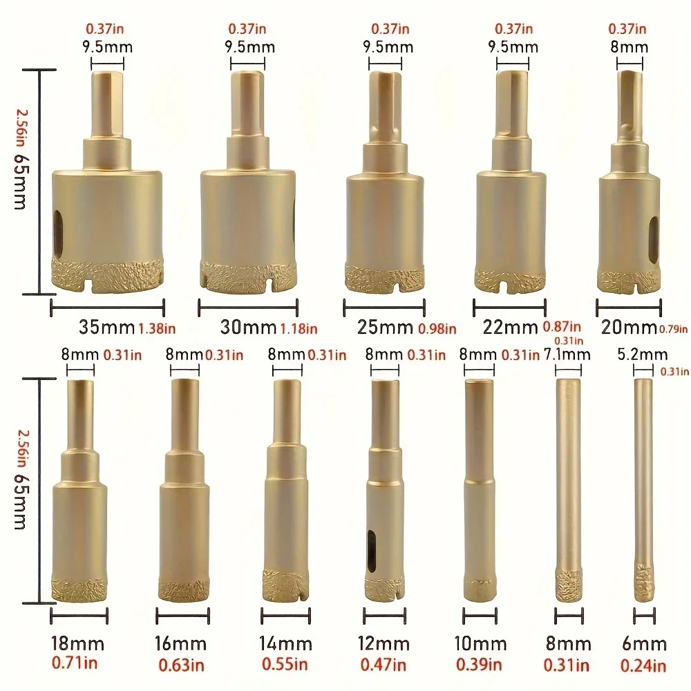 Diamond Drill Bit Set | 12-Piece Hole Saw Kit for Glass, Tile & Stone | 6-35mm - Thumbnail 4