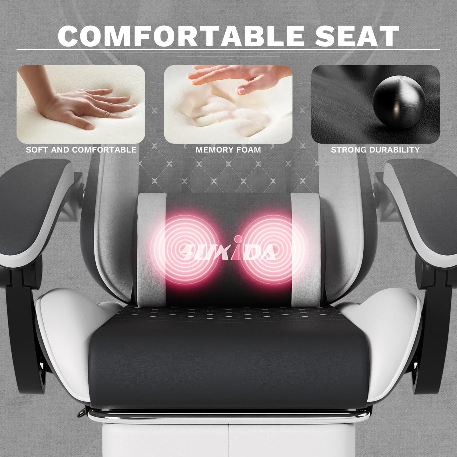 Gamer Chair for Adults | Massage Lumbar Support & Headrest | Height Adjustable Computer Chair - Thumbnail 4