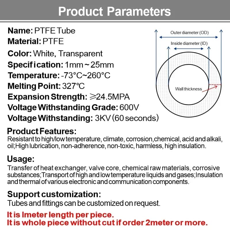 High-Performance PTFE Bowden Tubing | Precision 0.8-12mm ID | Heat-Resistant 3D Printer Hose - Thumbnail 2