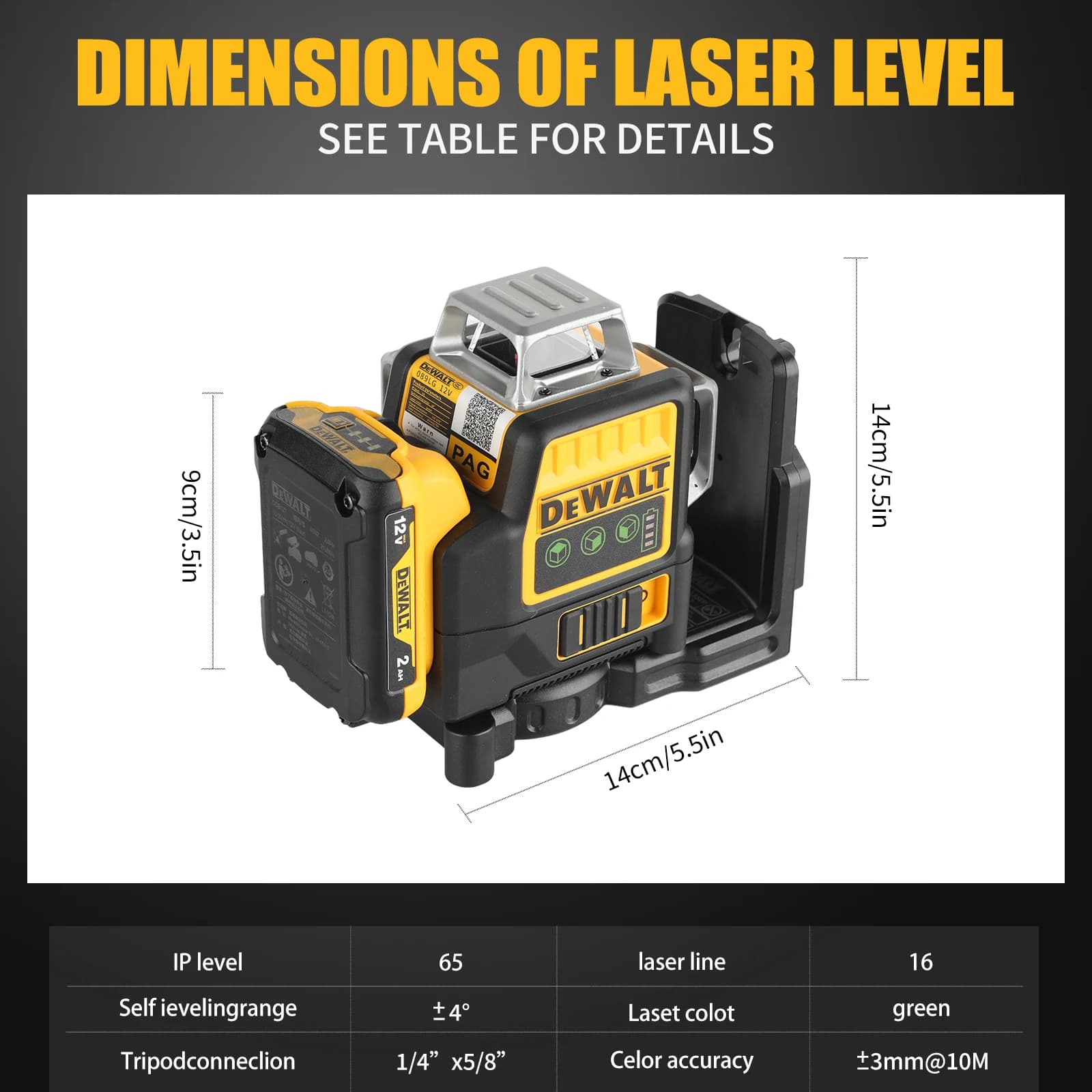 DeWalt DW089LG 12-Line Self-Leveling Laser Level | 360° Outdoor Green Beam for Precision Layout - Thumbnail 4
