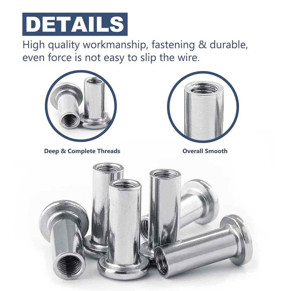 304 Stainless Steel Barrel Nuts | M2-M10 Hex Socket Insert | Furniture & TV Mount Fasteners - Thumbnail 3