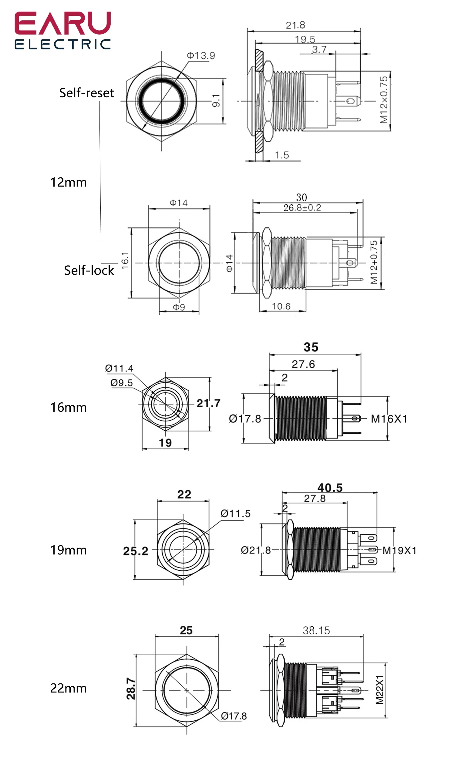 Waterproof Push Button Switch | 12V-220V LED Illuminated | 12-22mm Panel Mount - Thumbnail 7
