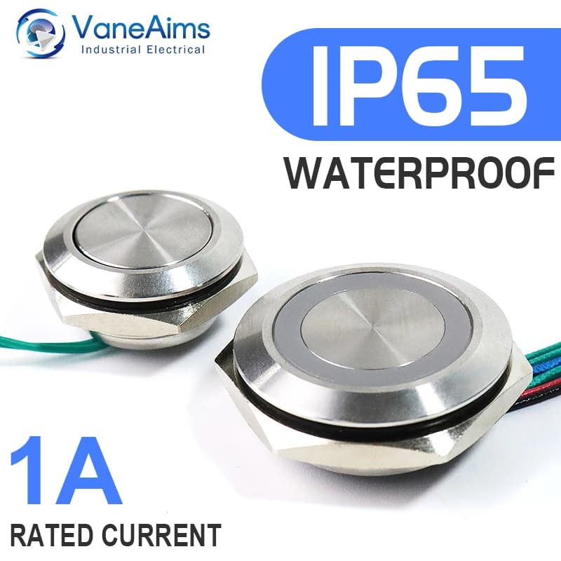 Momentary Push Button Switch | IP65 Waterproof | 12V/220V LED | 16-30mm Sizes - Thumbnail 2