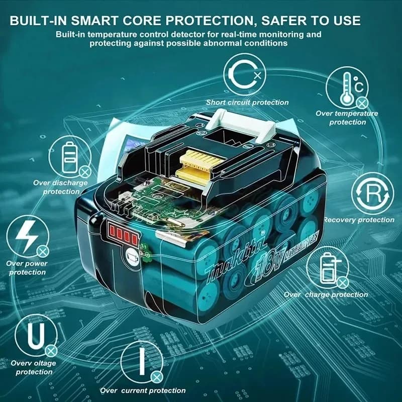 Makita 18V 6.0Ah Lithium-Ion Battery | High-Capacity Power Tool Battery with LED Charge Indicator - Thumbnail 2