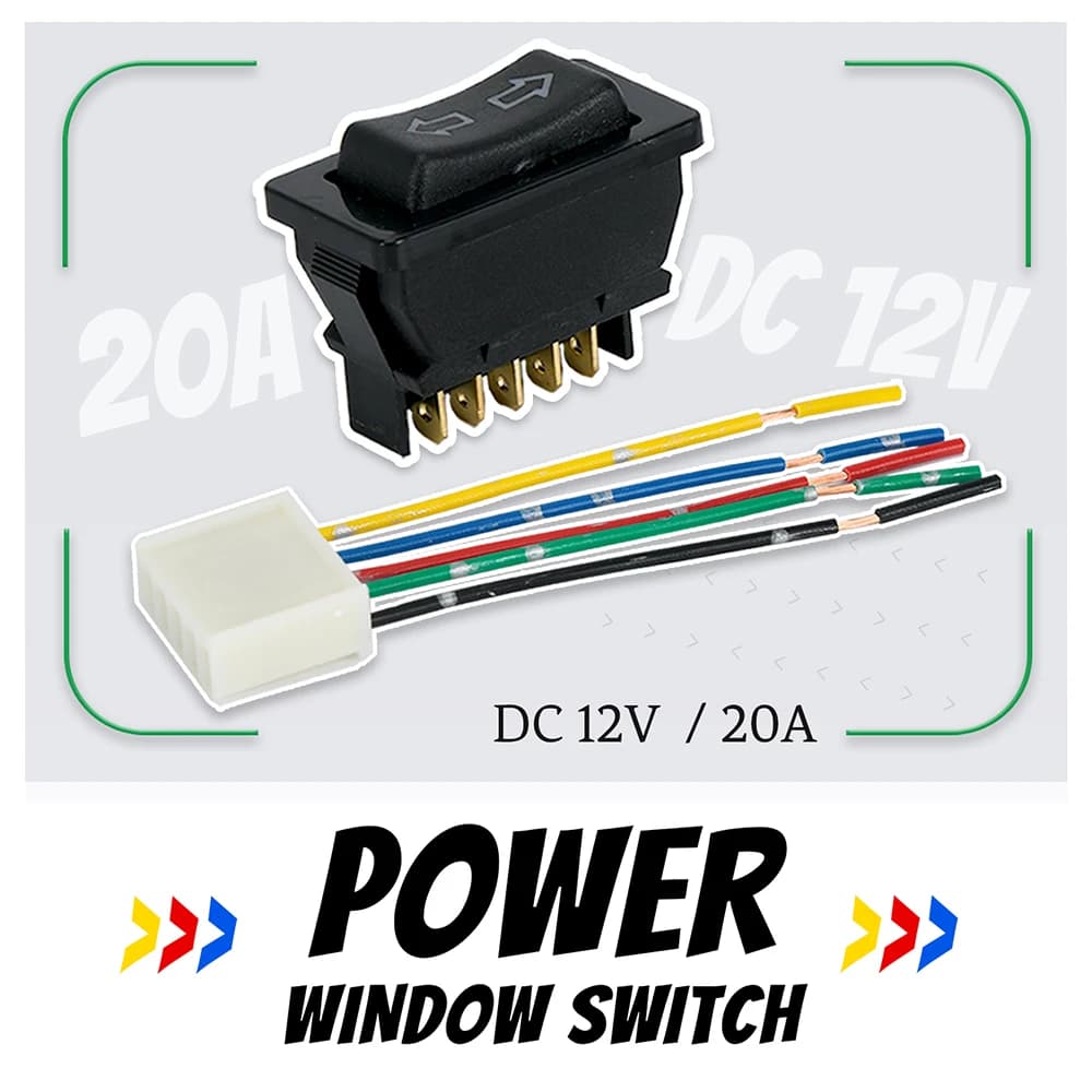 Power Window Switch | 12V 20A 5-Pin | Blue/Red LED Illumination & Wiring Harness - Thumbnail 6
