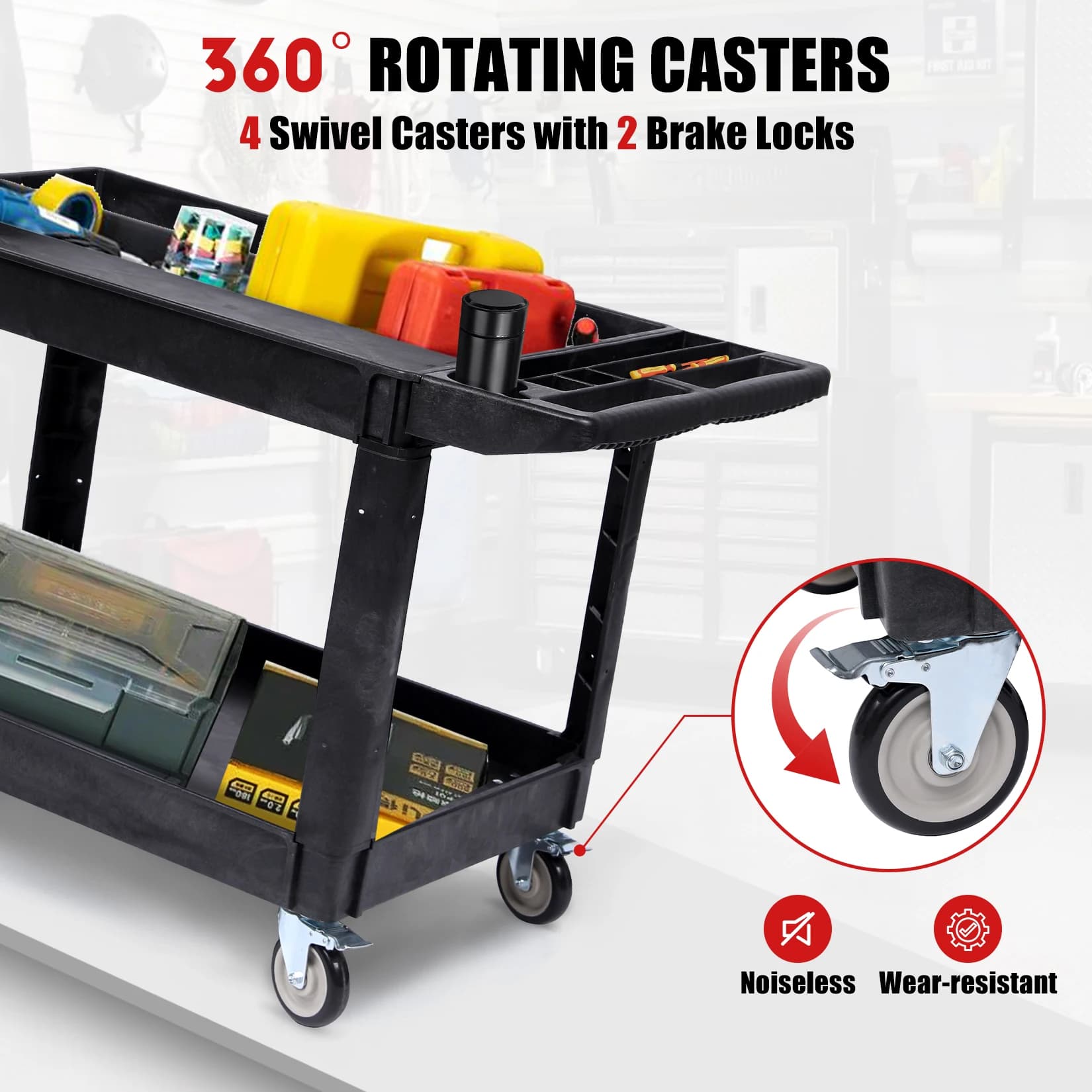 Professional-Grade Heavy-Duty Rolling Tool Cart | Double-Layer Storage & Durable PP Construction - Thumbnail 2