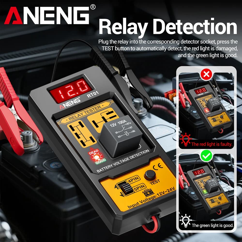 Automotive Relay Tester | 11-25V Digital Display | 4/5 Pin Vehicle Battery Diagnostic Tool - Thumbnail 2