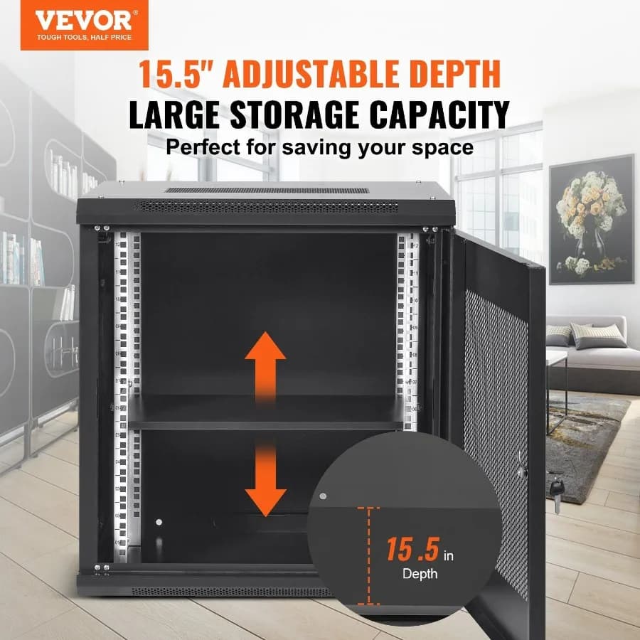 12U Wall-Mount Server Rack | 200 lb Capacity | 15.5 Deep Network Enclosure - Thumbnail 2