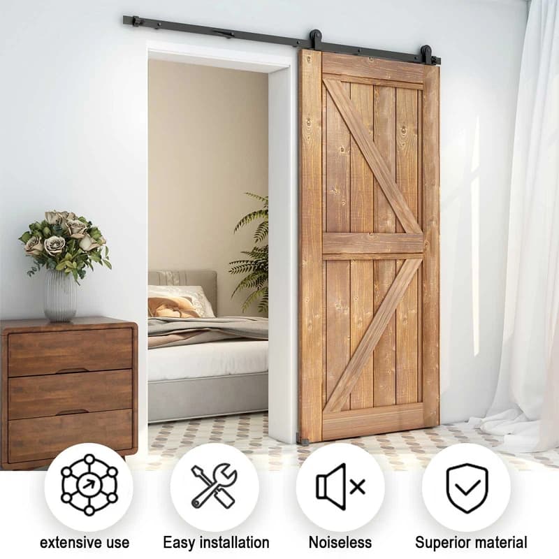 Sliding Barn Door Hardware Kit | 5-6.6 Ft Adjustable Track | Heavy-Duty Roller System - Thumbnail 3