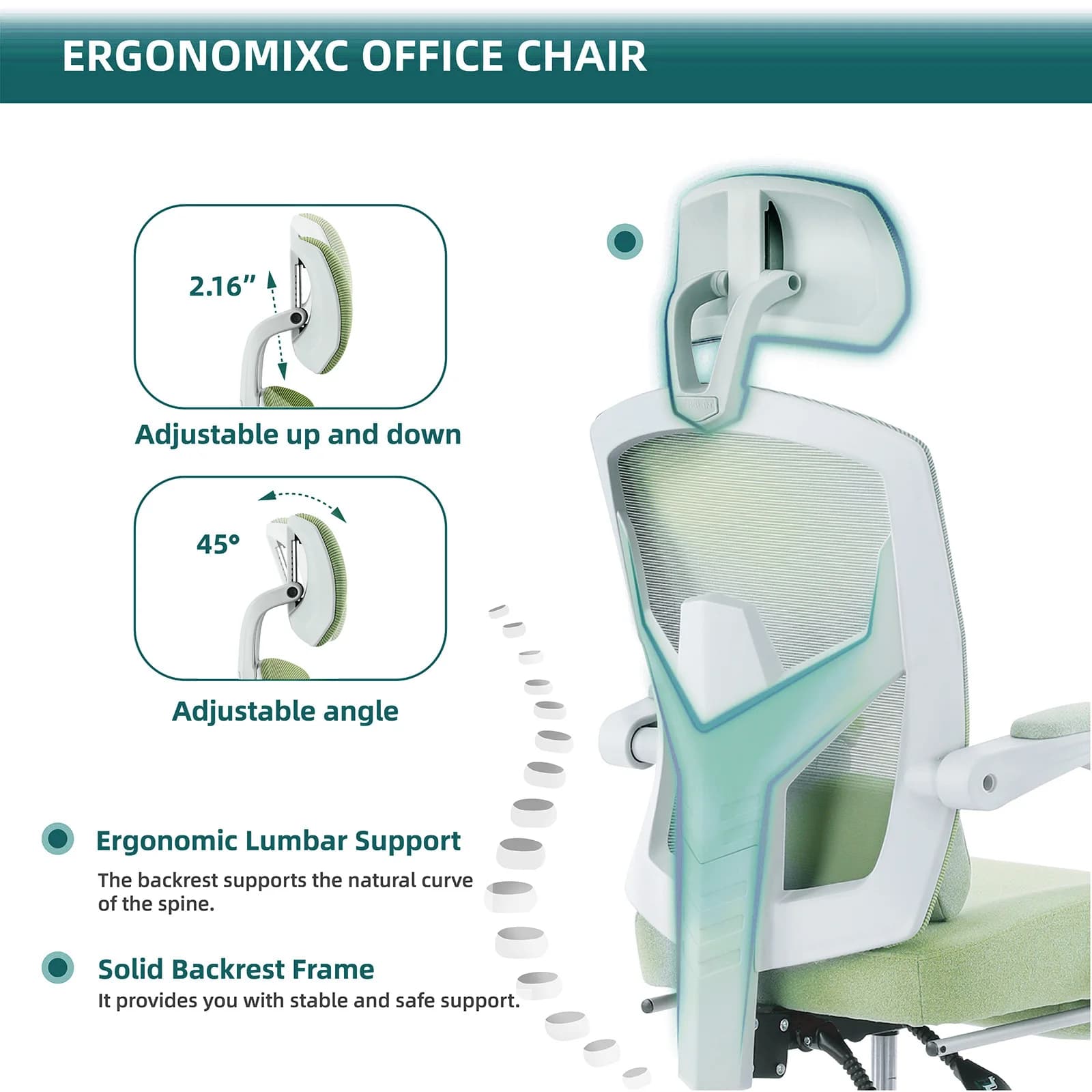Gaming Chair | High Back Mesh Recliner with Lumbar Support | Office & Living Room Swivel Rocker - Thumbnail 4