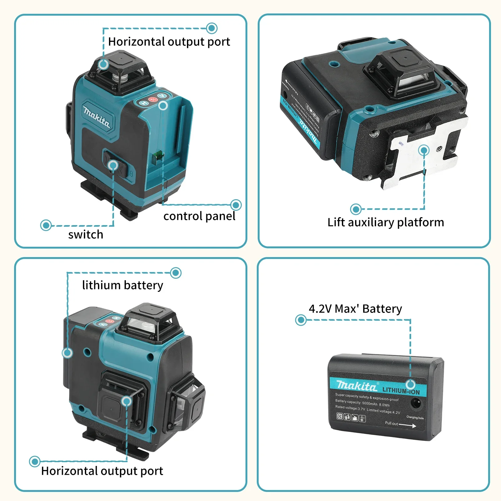 Self-Leveling Laser Level | 4×360° Lines for Layout | 5000mAh Battery & 8H Runtime - Thumbnail 5