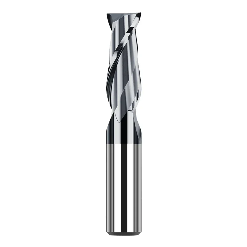 Tooleye HRC45 carbide flat end mill with alloy coating for CNC metal machining, featuring 2 flutes and multiple shank sizes.
