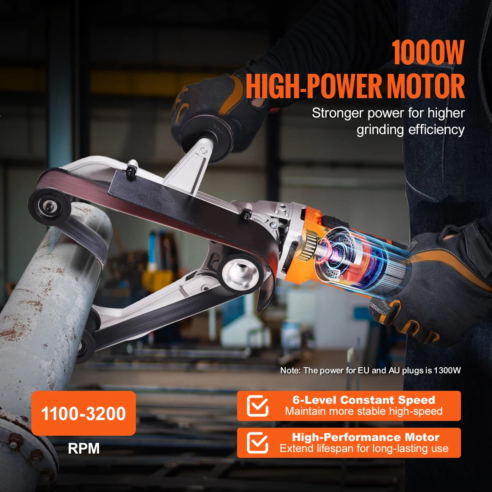 Tube Polisher Sander | 1000W Belt Sanding Machine 100-3200RPM | Rust Removal & Burnishing - Thumbnail 2