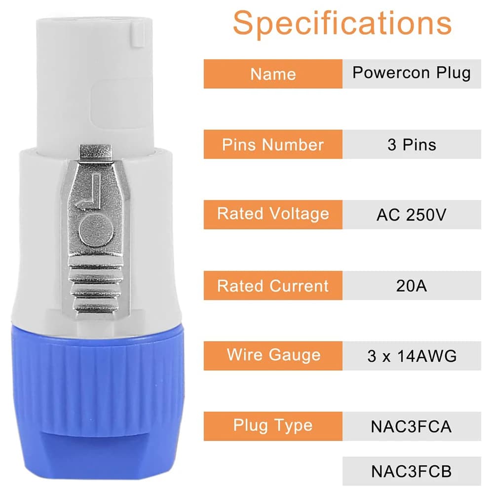 Powercon Connector | 20A 250V AC Male Plug | 3-Pin Speaker & Power Adapter - Thumbnail 4