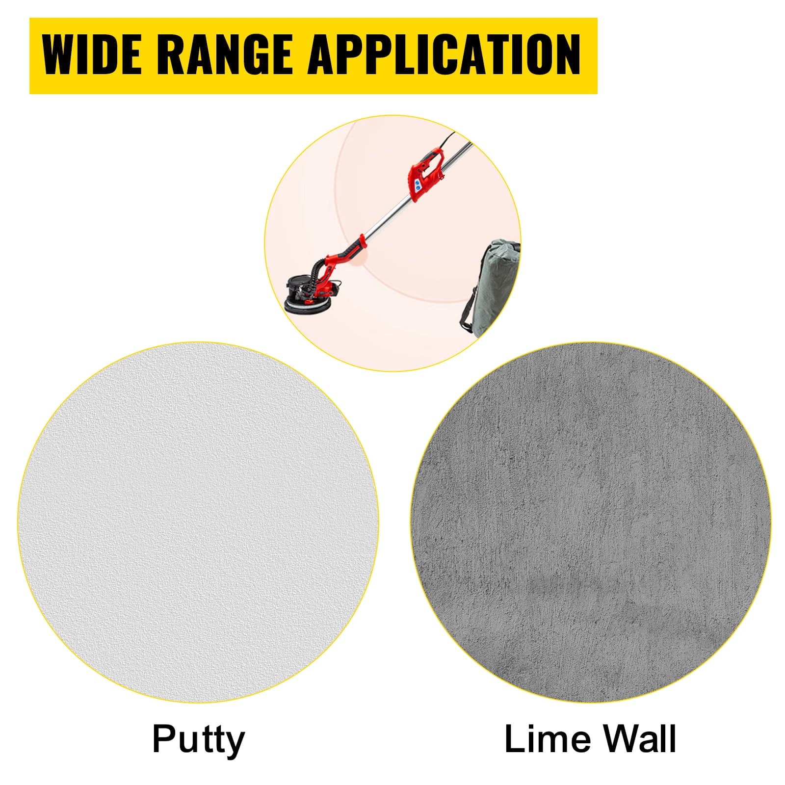 850W Drywall Sander | Variable Speed 800-1750RPM | Foldable Design with Vacuum Bag - Thumbnail 2