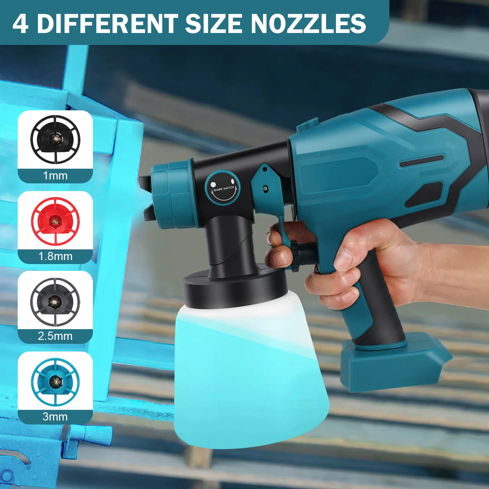 Cordless Paint Sprayer | HVLP Spray Gun for Makita | 5 Nozzles for Fence & Interior/Exterior - Thumbnail 3