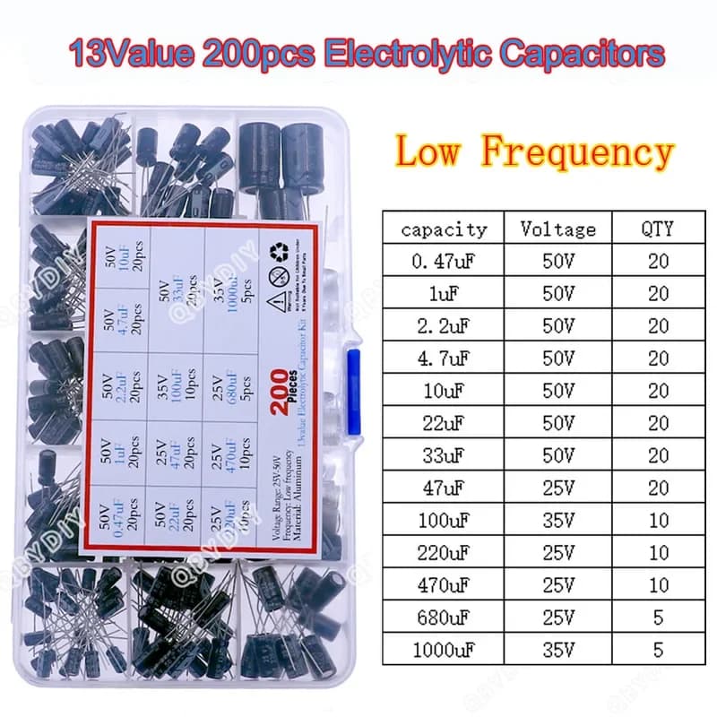 Capacitor Assortment Kit | 16V-400V | 0.1uF-1500uF | DIP & SMD for Electronics Repair - Thumbnail 5