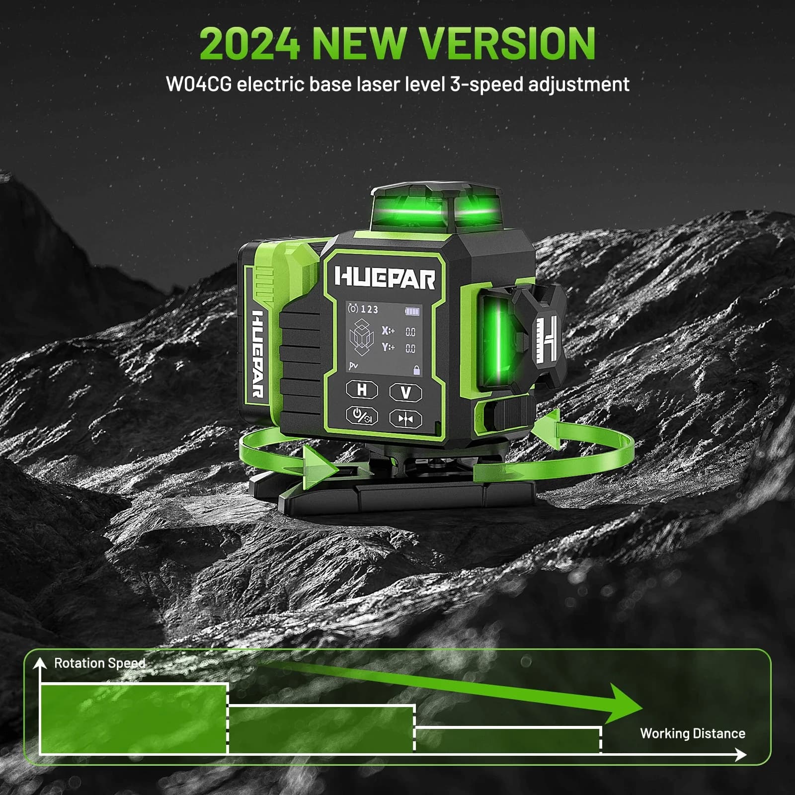 4D 16-Line Green Laser Level | Bluetooth Connectivity & Electric Rotating Base | Large LCD Screen - Thumbnail 3