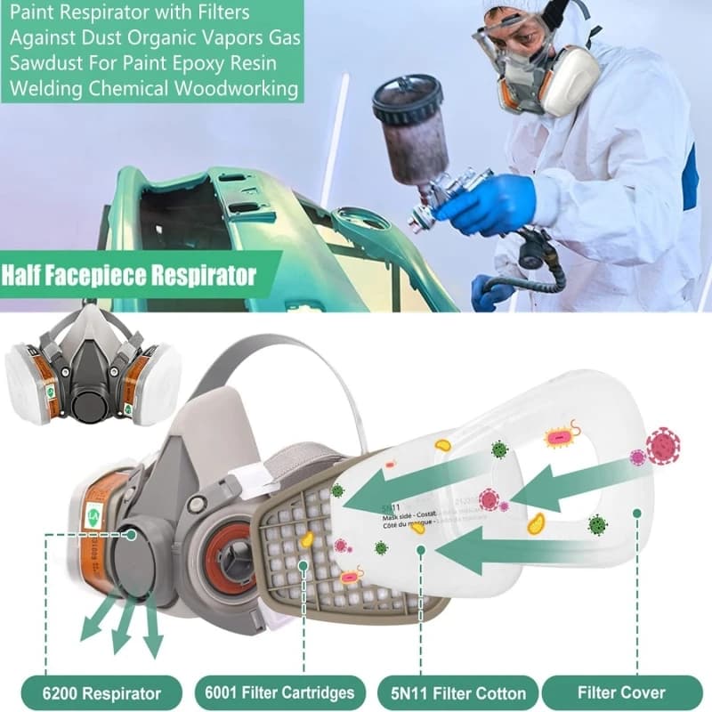 Respirator Mask | Half Facepiece for Painting | With Goggles - Thumbnail 3
