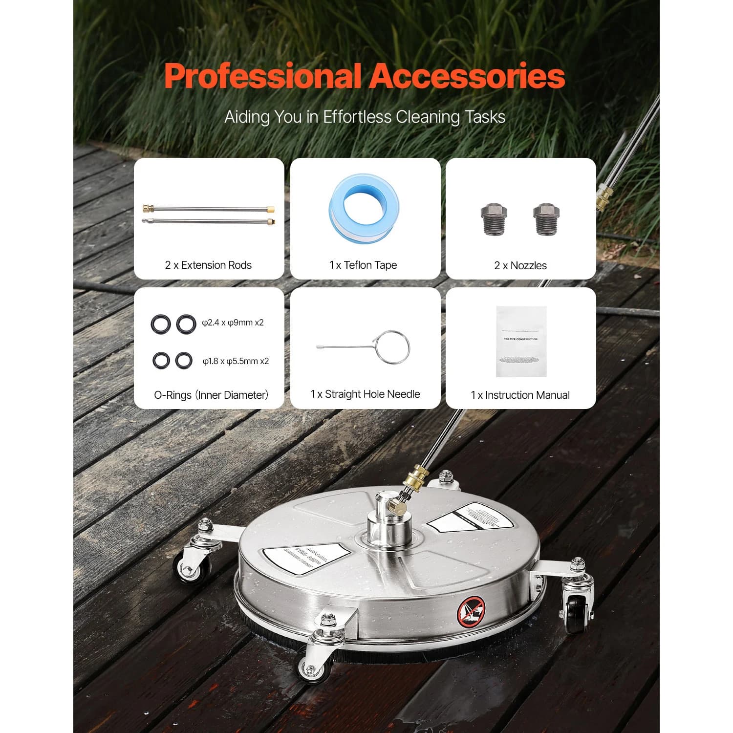 Washer Surface Cleaner | PE/Stainless Steel with 4 Wheels | For Concrete Patio Deck - Thumbnail 4