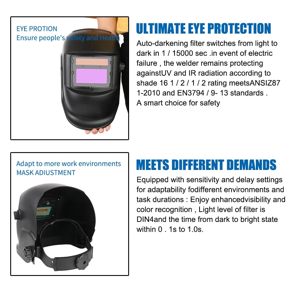 Auto-Darkening Welding Helmet | True-Color Large View Lens | Solar-Powered for Arc Weld & Grind - Thumbnail 4