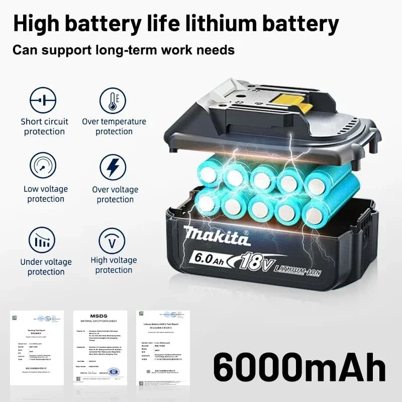 Genuine 6AH makita BL1860 18V Battery Power Tools Li-ion Replacement LXT BL1850 BL1840 for 18V Screwdriver with BMS TPCELL 18V - Thumbnail 3