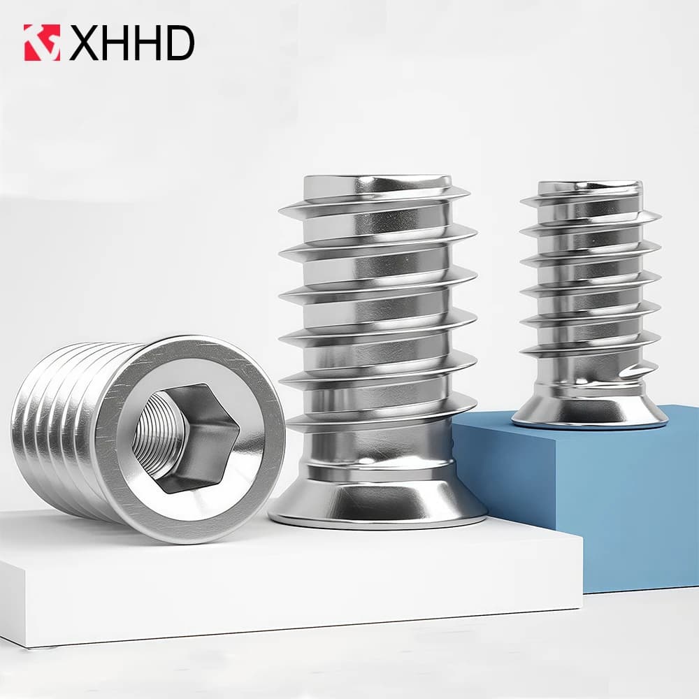 304 Stainless Steel Threaded Insert Nuts | Hex Socket Furniture E-Nuts | M4 M5 M6 M8 M10 - Thumbnail 2