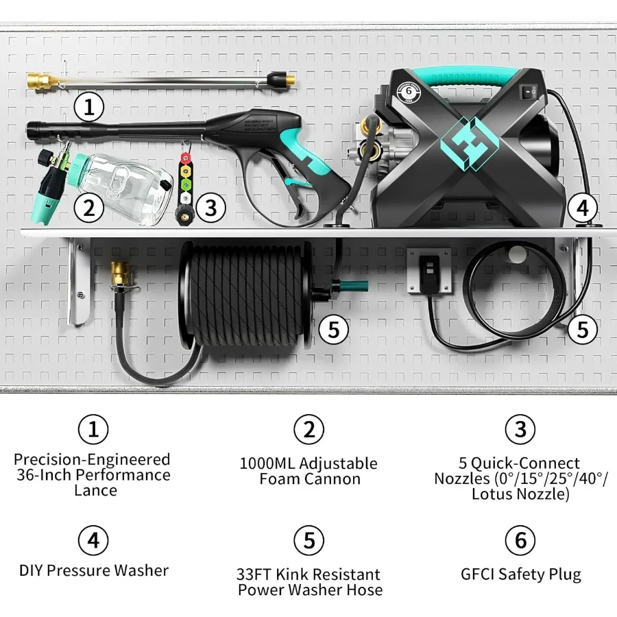 Brushless Pressure Washer 4.0 | Wall-Mounted with Foam Cannon | 5 Nozzles Compact Design - Thumbnail 4