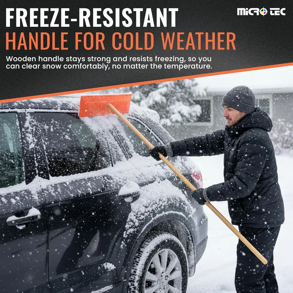 Snow Rake | 48 Wooden Handle with Vinyl Coating | Freeze-Resistant for Car Dealerships - Thumbnail 3