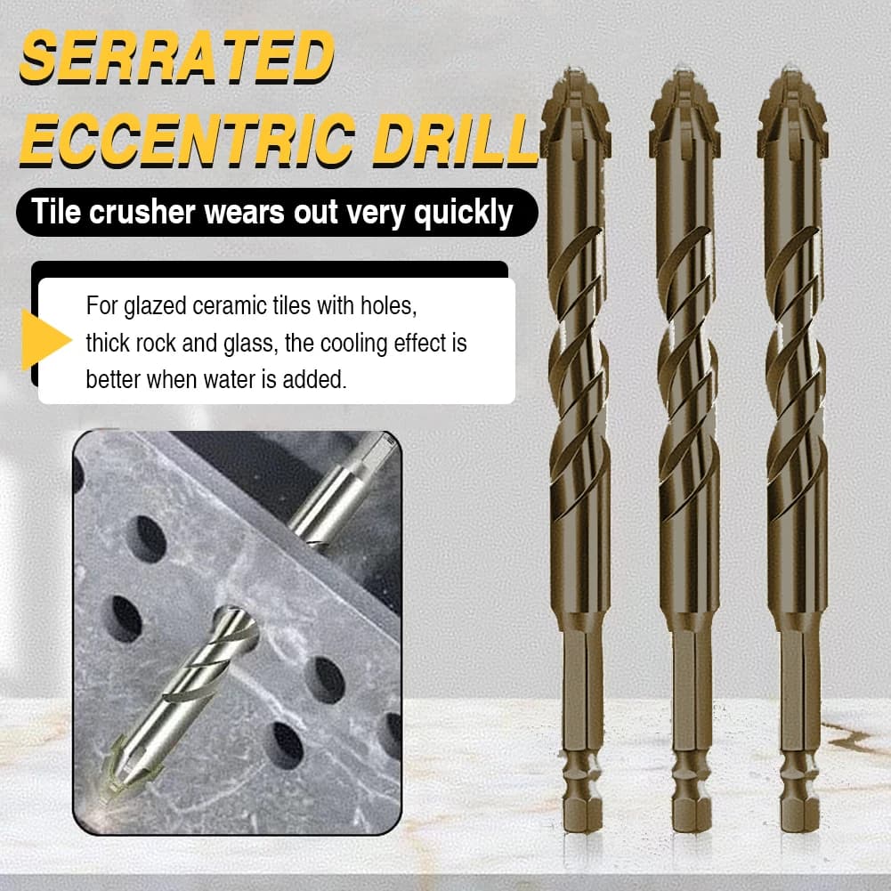 7-Piece Serrated Drill Bit Set | High-Hardness for Glass, Wood & Metal | 3-12mm Sizes - Thumbnail 3