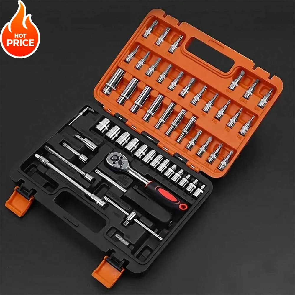 53-Piece Socket Tool Set | 1/4 Inch Drive Ratchet Wrench | Auto Repair Combination Kit - Thumbnail 2