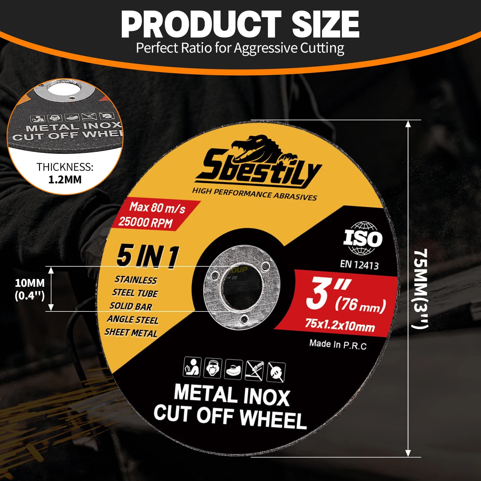 75mm Metal Cutting Discs | High-Performance Resin Abrasive Wheels for Steel & Rebar - Thumbnail 3