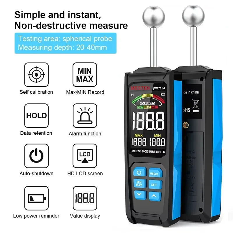 Wood Moisture Meter | Pinless Non-Destructive Detector | Digital Hygrometer for Timber & Lumber - Thumbnail 2