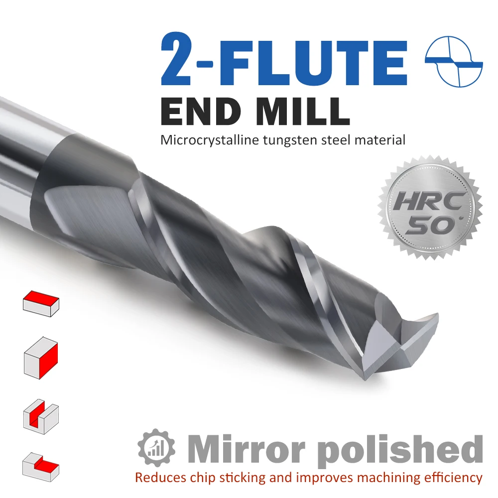 2 Flute Carbide Spiral Router Bit | 4-18mm Shank HRC50 | CNC Milling for Aluminum & Steel - Thumbnail 4