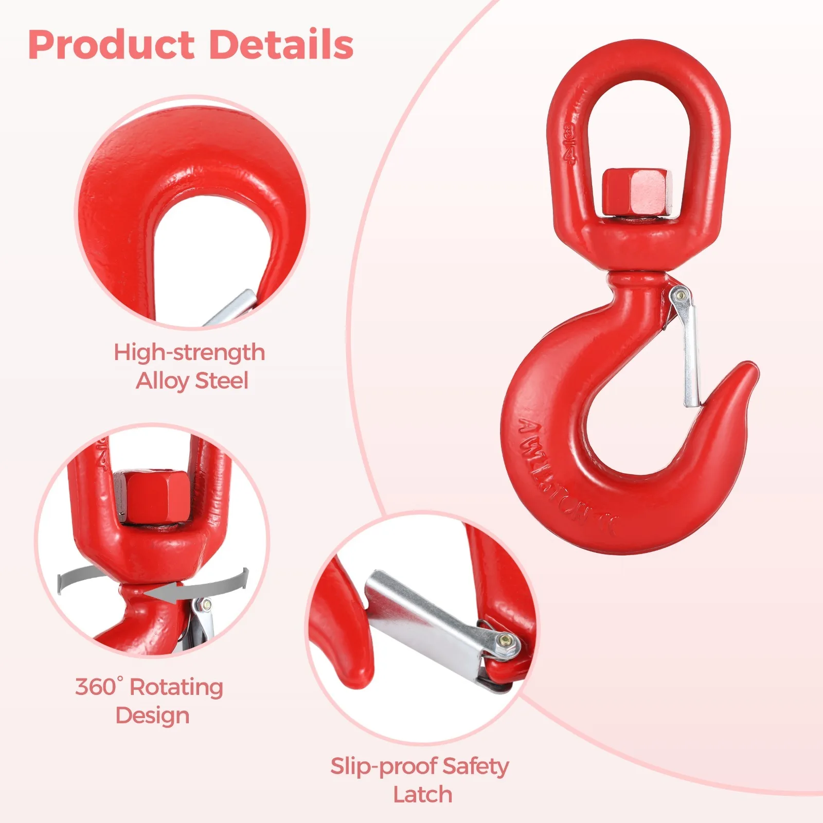 3-Ton Swivel Hook | G80 Alloy Steel Rigging Hook with Safety Latch for Secure Lifting - Thumbnail 5