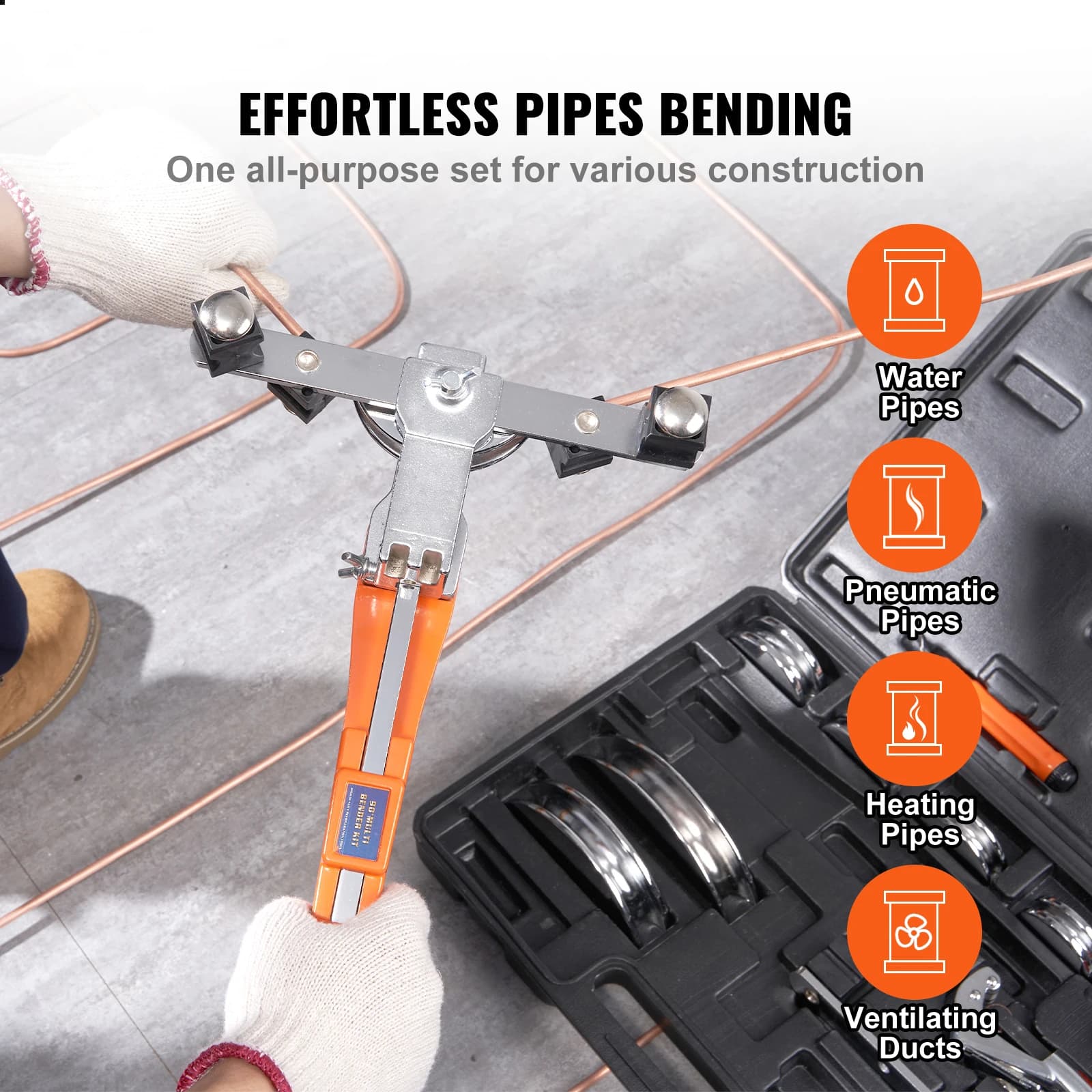 Ratcheting Tube Bender Kit | 7-Die Set for HVAC & Refrigeration Repair | Heavy-Duty Pipe Cutter - Thumbnail 2
