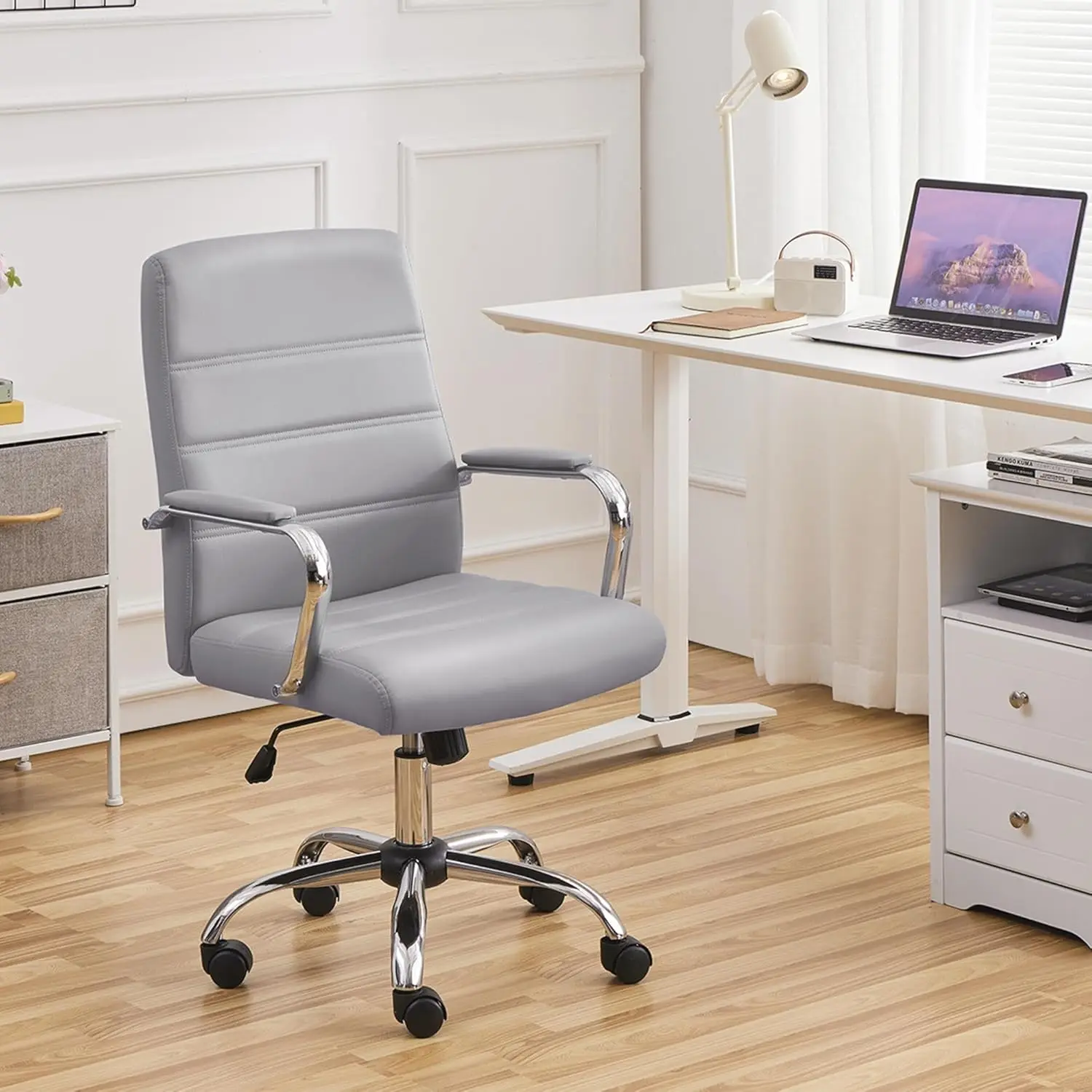 Adjustable Office Chair | PU Leather with Height Control & Armrests | Swivel Desk Chair - Thumbnail 2