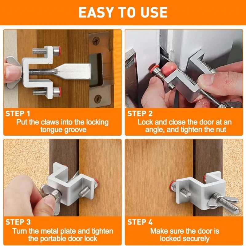Door Lock for Travel | Dual Nut Adjustment | Hotel & Home Self-Defense Security - Thumbnail 5